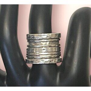 Hammered Sterling Silver 925 Fidget Spinner Ring 18MM WIDE Signed MTX Size 8.5